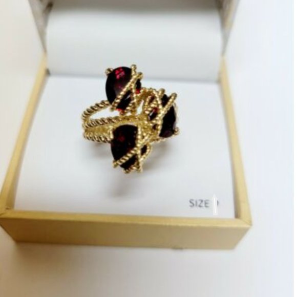 Charter Club Gold Ruby Stone Triple Ring Sz8 - Picture 2 of 3